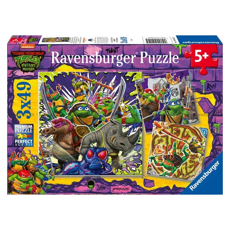 Tortugas Ninja en Acción. 3 Puzzles de 49 piezas